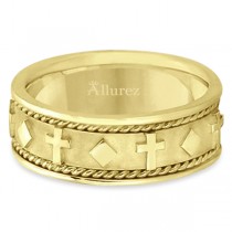 Handmade Wedding Band With Crosses in 14k Yellow Gold (8.5mm)