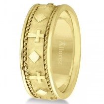 Handmade Wedding Band With Crosses in 18k Yellow Gold (8.5mm)