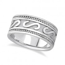 Men's Celtic Irish Hand Made Wedding Ring 14k White Gold (10mm)