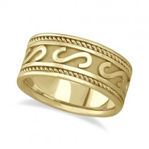 Men's Celtic Irish Hand Made Wedding Ring 14k Yellow Gold (10mm)
