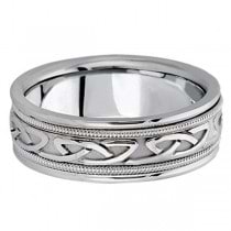 Hand Made Celtic Wedding Band in 14k White Gold (6mm)