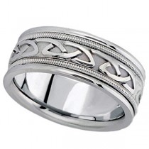 Hand Made Celtic Wedding Band in 14k White Gold (8mm)