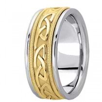 Hand Made Celtic Wedding Band in 14k Two Tone Gold (8mm)