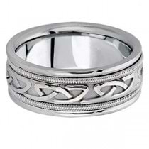 Hand Made Celtic Wedding Band in 18k White Gold (8mm)