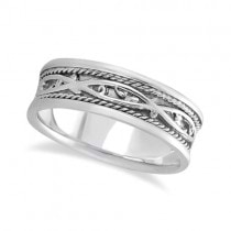 Men's Irish Handmade Celtic Wedding Ring 14k White Gold (7mm)