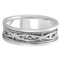 Men's Irish Handmade Celtic Wedding Ring 14k White Gold (7mm)