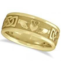 Engravable Irish Celtic Knot Claddagh Wedding Band 14k Yellow Gold