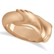 Unisex Wedding Band Friendship Ring Carved Hand Design 14K Rose Gold