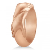 Unisex Wedding Band Friendship Ring Carved Hand Design 18K Rose Gold