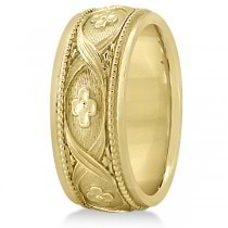 Flower Design Hand-Carved Eternity Wedding Band in 18k Yellow Gold