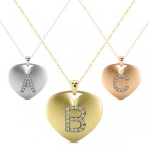 Heart-Shape Diamond Block Letter Initial Necklace in 14k Rose Gold