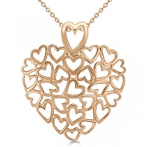 Ladies Carved, Multiple Open Hearts Pendant Necklace in 14k Rose Gold