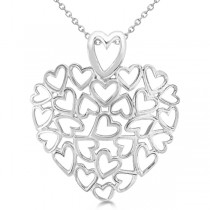 Ladies Carved, Multiple Open Hearts Pendant Necklace in 14k White Gold