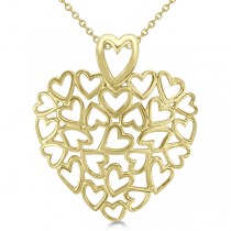Ladies Carved, Multiple Open Hearts Pendant Necklace in 14k Yellow Gold