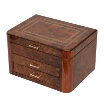 Elm Burl Hardwood Jewelry Chest w Double Braided Accent