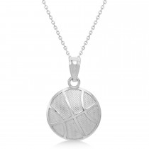 Satin & Polished Basketball Charm Men's Pendant Necklace 14K White Gold