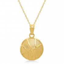 Satin & Polished Basketball Charm Men's Pendant Necklace 14K Yellow Gold