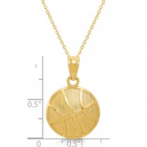 Satin & Polished Basketball Charm Men's Pendant Necklace 14K Yellow Gold