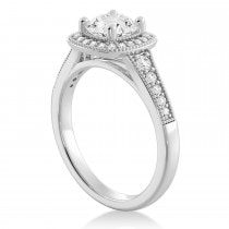 Antique Style Lab Diamond Halo Engagement Ring 18k White Gold (0.24ct)