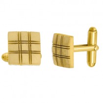 Square Double Lines Cuff Links Plain Metal Gold Over Sterling Silver