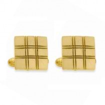 Square Double Lines Cuff Links Plain Metal Gold Over Sterling Silver