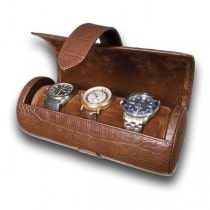 Rapport London Brown Leather Three Watch Roll