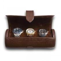 Rapport London Brown Leather Three Watch Roll