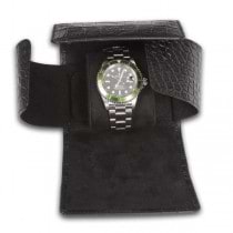 Rapport London Single Watch Roll with Crocodile Pattern Black Leather
