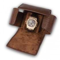 Rapport London Single Watch Roll with Crocodile Pattern Brown Leather