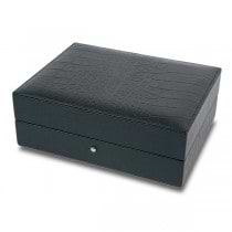 Rapport London Cufflink Box in Crocodile Patterned Black Leather