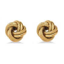 Double Row Textured Love Knot Stud Earrings 14k Yellow Gold
