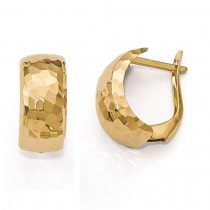 Polished Textured Oval Hoop Fine Earrings 14k Yellow Gold