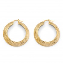 Polished and Textured Design Hoop Earrings 14K Yellow Gold