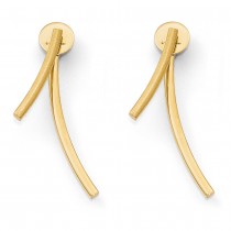 Front-Back Curved Double Linear Bar Earrings 14k Yellow Gold