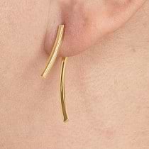 Front-Back Curved Double Linear Bar Earrings 14k Yellow Gold