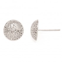 Textured Round Dome Fine Stud Earrings 14k White Gold
