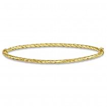 Textured Twist Hinged Stackable Bangle Bracelet 14k Yellow Gold