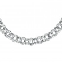 Polished & Textured Triple Rolo Link Chain Ladies Bracelet 14k White Gold