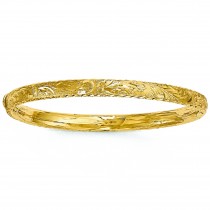 Diamond Cut Hinged Floral Bangle Bracelet 14k Yellow Gold
