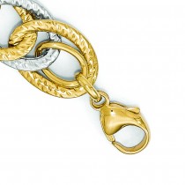 Polished & Textured Fine Fashion Link Bracelet 14k Two-Tone Gold