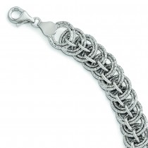 Polished & Textured Fancy Double Cable Link Bracelet 14k White Gold