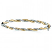 Twisted & Hinged Cable Bangle Bracelet in 14k Two-Tone Gold