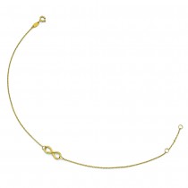 Polished Infinity Cable Ankle Bracelet w Extension 14k Yellow Gold