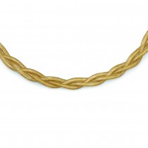 Fancy Braided Stretchable Mesh Link Luxe Necklace 14k Yellow Gold