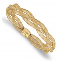 Fancy Braided Stretchable Mesh Link Bangle Bracelet 14k Yellow Gold