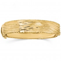 Textured Diamond-cut Hinged Wide Bangle Bracelet 14k Yellow Gold