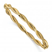 Polished & Textured Fold-Over Twisted Bangle Bracelet 14k Yellow Gold