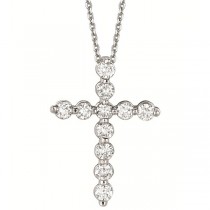 Lab Grown Diamond Cross Pendant Necklace in 14k White Gold (1.01ct)