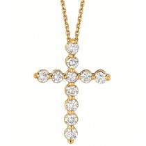 Lab Grown Diamond Cross Pendant Necklace in 14k Yellow Gold (1.01ct)
