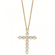 Lab Grown Diamond Cross Pendant Necklace in 14k Yellow Gold (1.01ct)